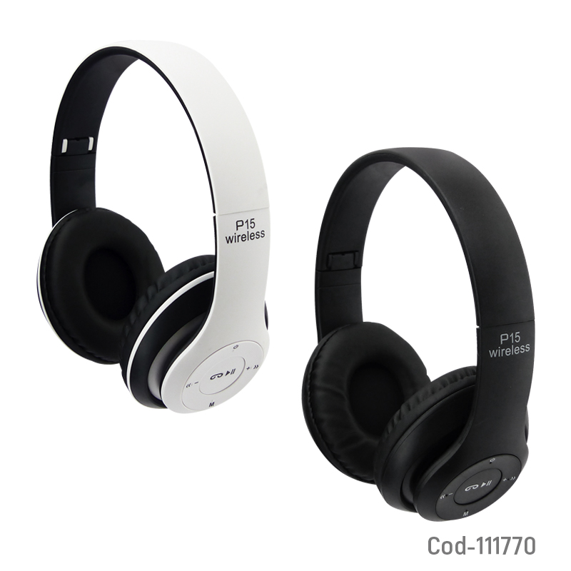 Kolm Audifonos Bluetooth, P15, FM/TF. Recargable, En 2 Colores. En Caja.